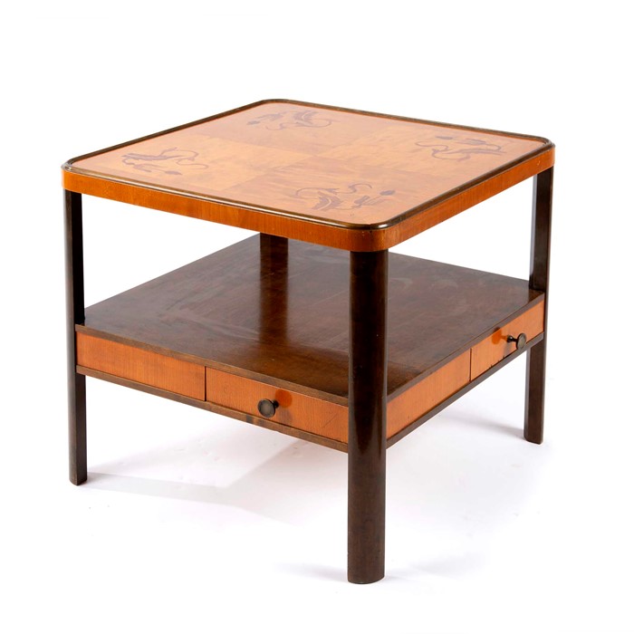 A Swedish Art Deco two tier marquetry low occasional table, 1930's - Image 6 of 8