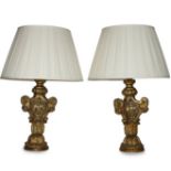 A pair of Italian carved gilt wood table lamps