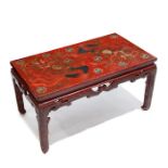 A late 19th century Chinese red lacquer low table