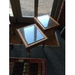 A pair of beechwood and mahogany rectangular low tables