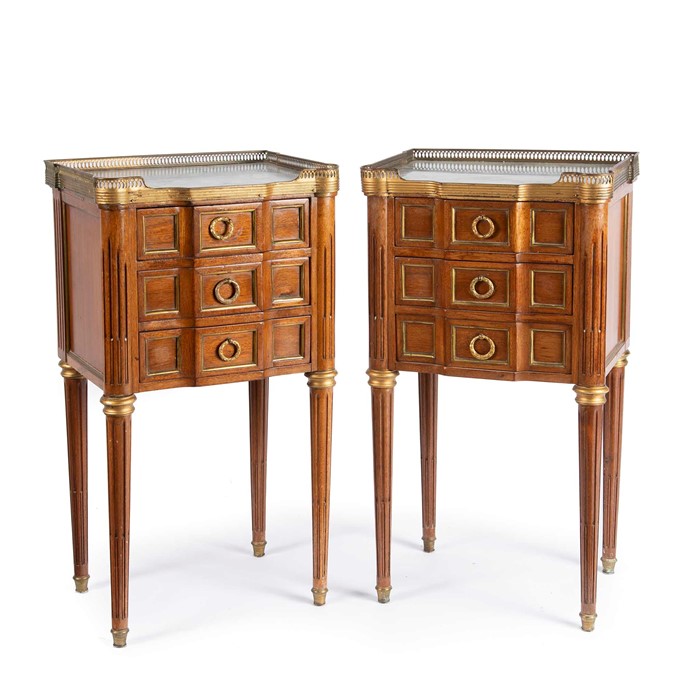 A pair of Louis XVI style mahogany and gilt metal mounted bedside commodes