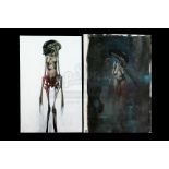 Lot #38 - ALIEN: RESURRECTION (1997) - Pair of Hand-Painted Chris Cunningham Newborn Alien Illustrat