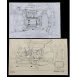 Lot #22 - ALIENS (1986) - Hand-Drawn Ron Cobb Colony Air Lock and Operating Room Concept Sketches