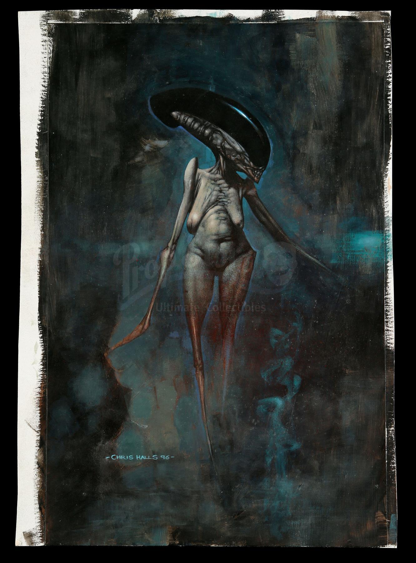 Lot #38 - ALIEN: RESURRECTION (1997) - Pair of Hand-Painted Chris Cunningham Newborn Alien Illustrat - Image 2 of 3