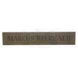 Lot #469 - MARCUS WELBY, M.D. (T.V. SERIES, 1969-1976) - Marcus Welby's (Robert Young) Name Plate