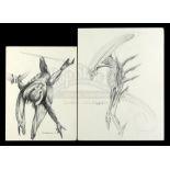 Lot #32 - ALIEN3 (1992) - Pair of Hand-Drawn Runner Concept Sketches by Tom Woodruff, Jr. and Alec G