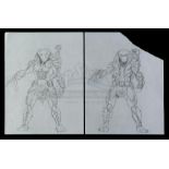 Lot #44 - AVP: ALIEN VS PREDATOR (2004) - Pair of Hand-Drawn Yautja Armor Concept Drawings