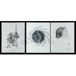 Lot #45 - AVP: ALIEN VS PREDATOR (2004) - Set of Three Hand-Illustrated Yautja Designs