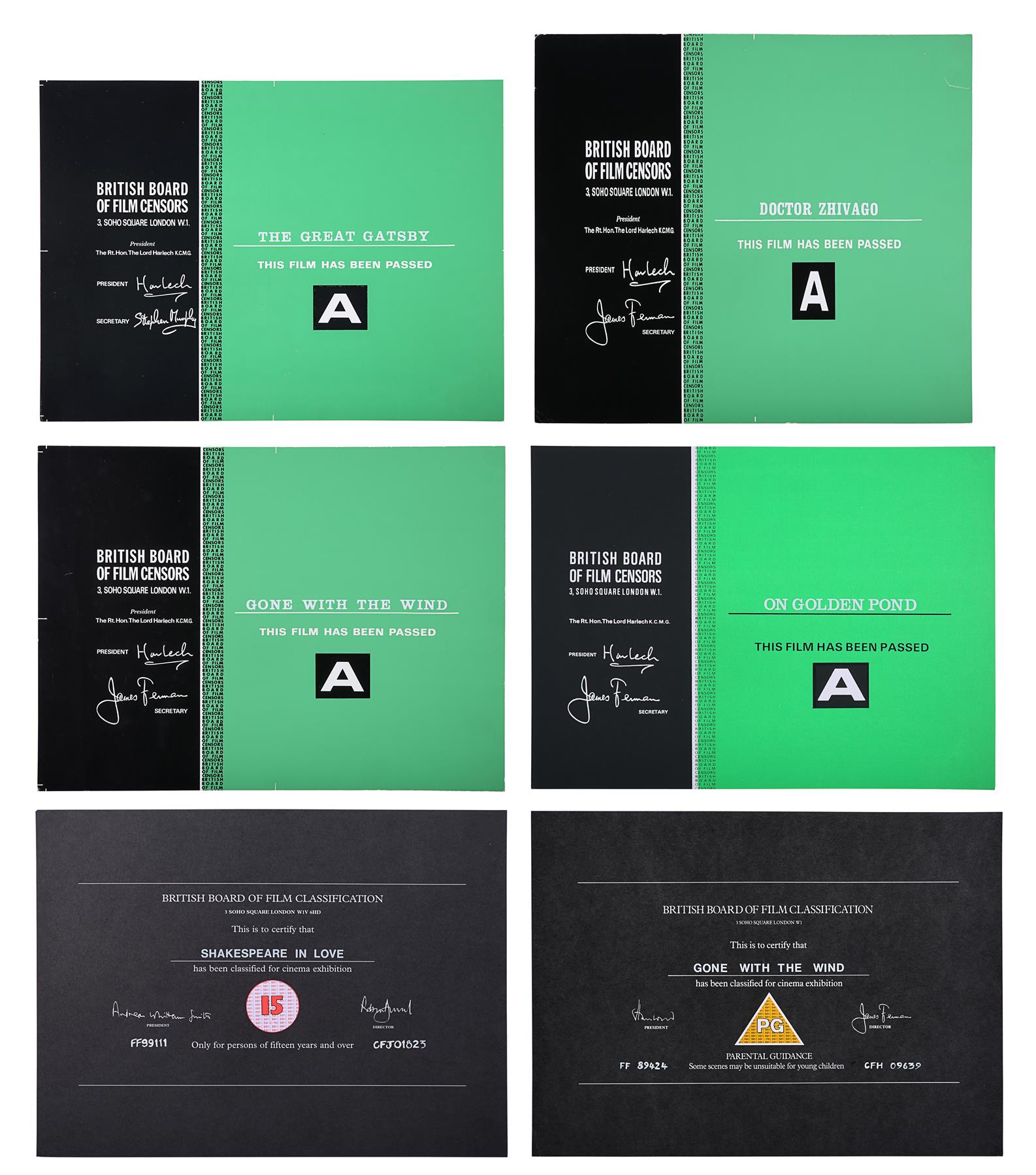 VARIOUS PRODUCTIONS - BBFC Certificates Romance Films