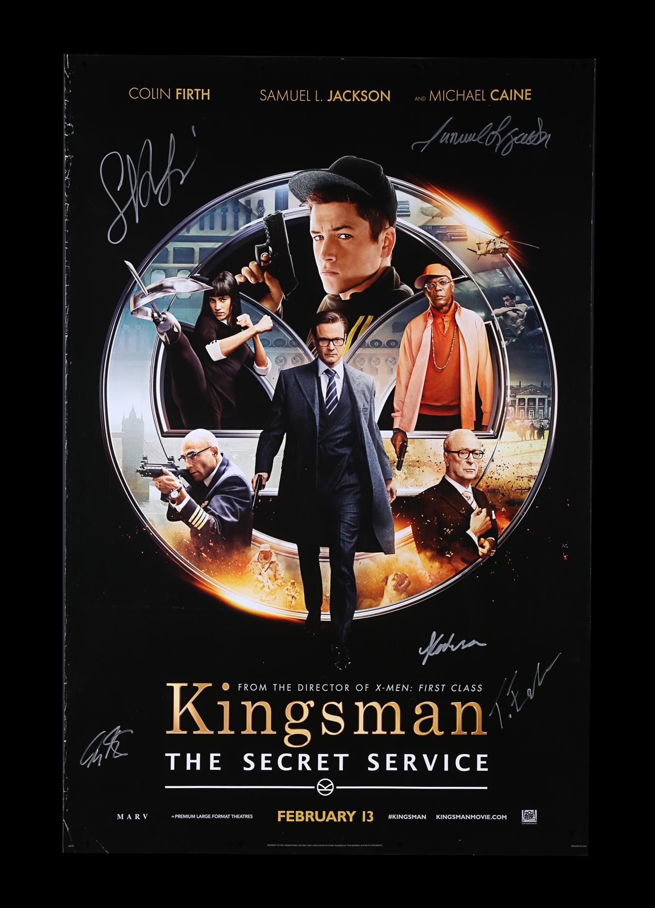 KINGSMAN: THE SECRET SERVICE (2014) - Poster Autographed by Samuel L. Jackson, Taron Egerton and Oth