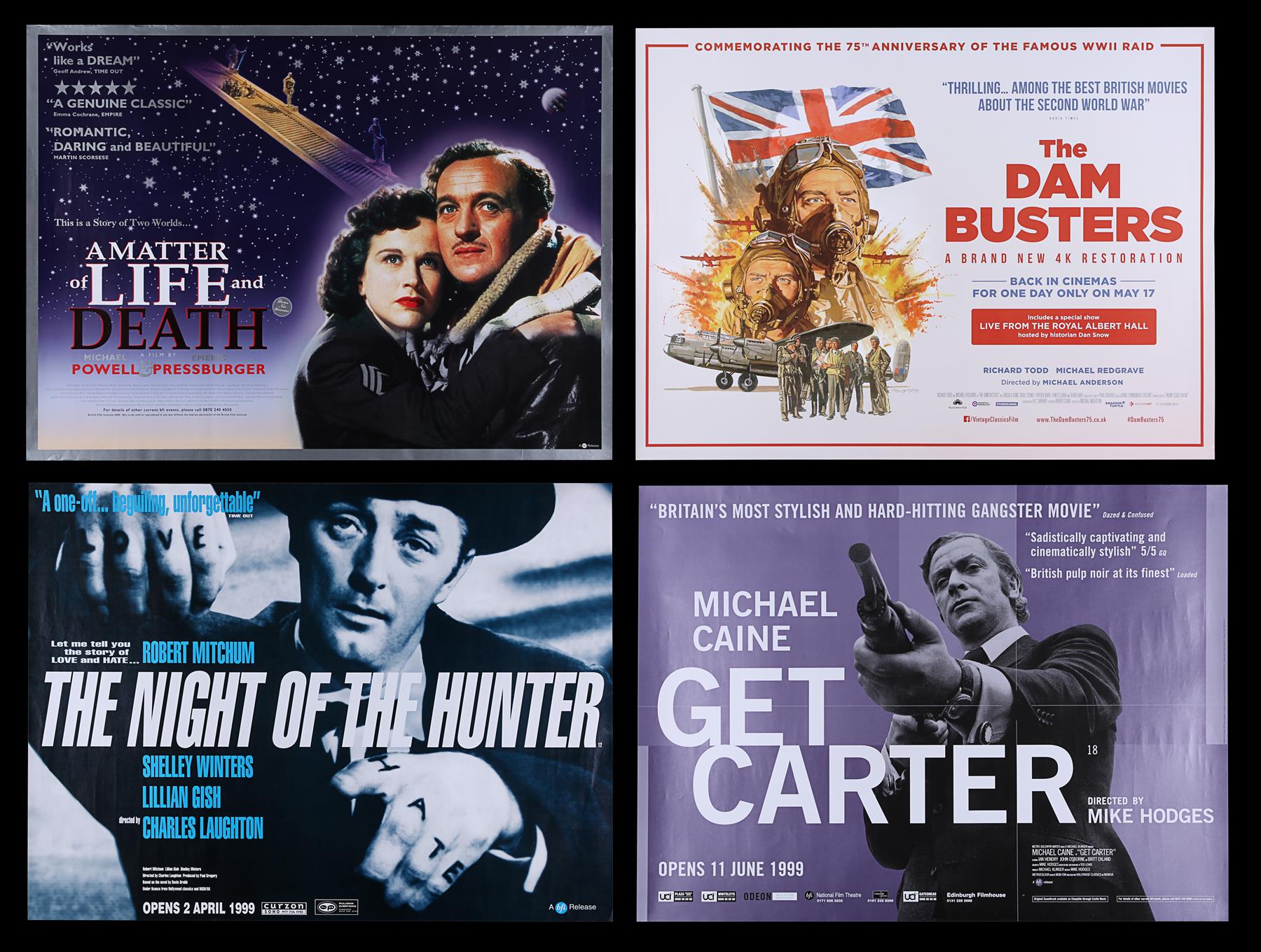 GET CARTER (1971), DAM BUSTERS (1955), A MATTER OF LIFE AND DEATH (1946), NIGHT OF THE HUNTER (1955)