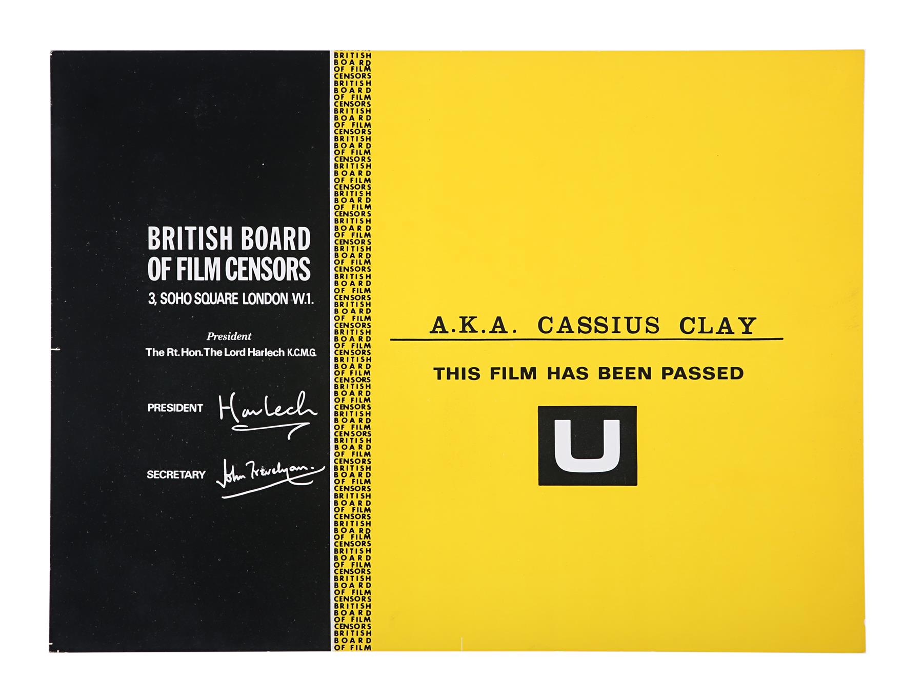 A.K.A. CASSIUS CLAY (1970) - BBFC Certificate, 1970