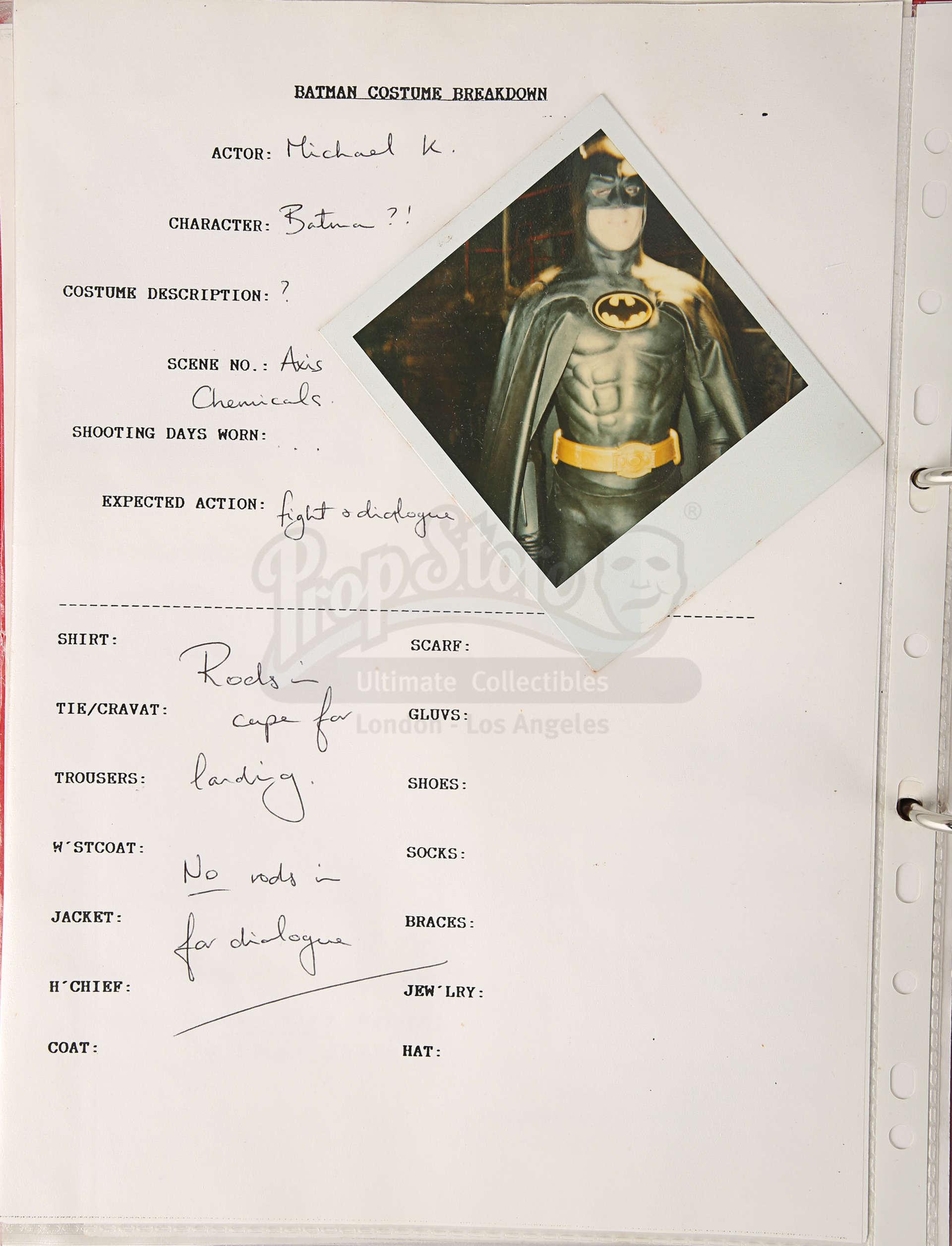 BATMAN (1989) - Costume Continuity Binder Featuring Archive of Main Cast Polaroids - Image 36 of 51