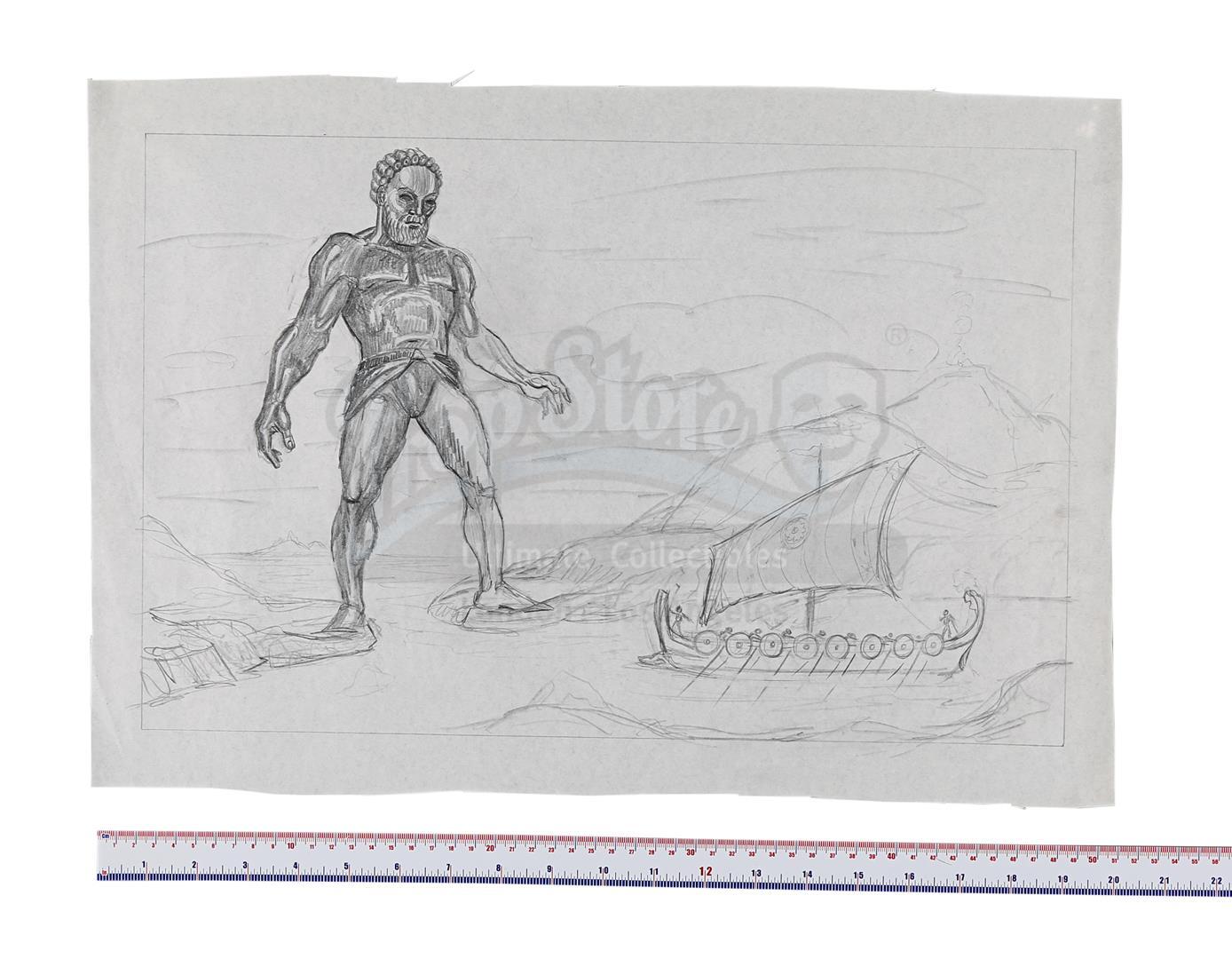 JASON AND THE ARGONAUTS (1963) - Ray Harryhausen Hand-Drawn Concept Sketch of Talos - Image 5 of 6