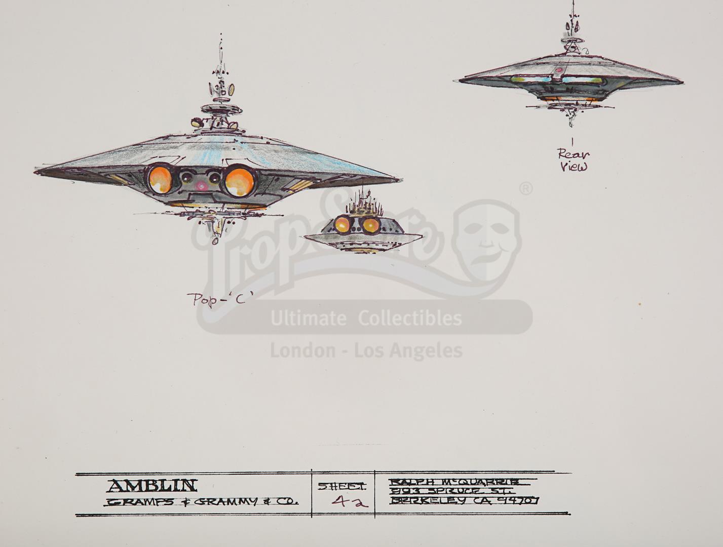 *BATTERIES NOT INCLUDED (1987) - Pair of Hand-drawn Ralph McQuarrie "Pop" Spaceship Illustration She - Image 6 of 6