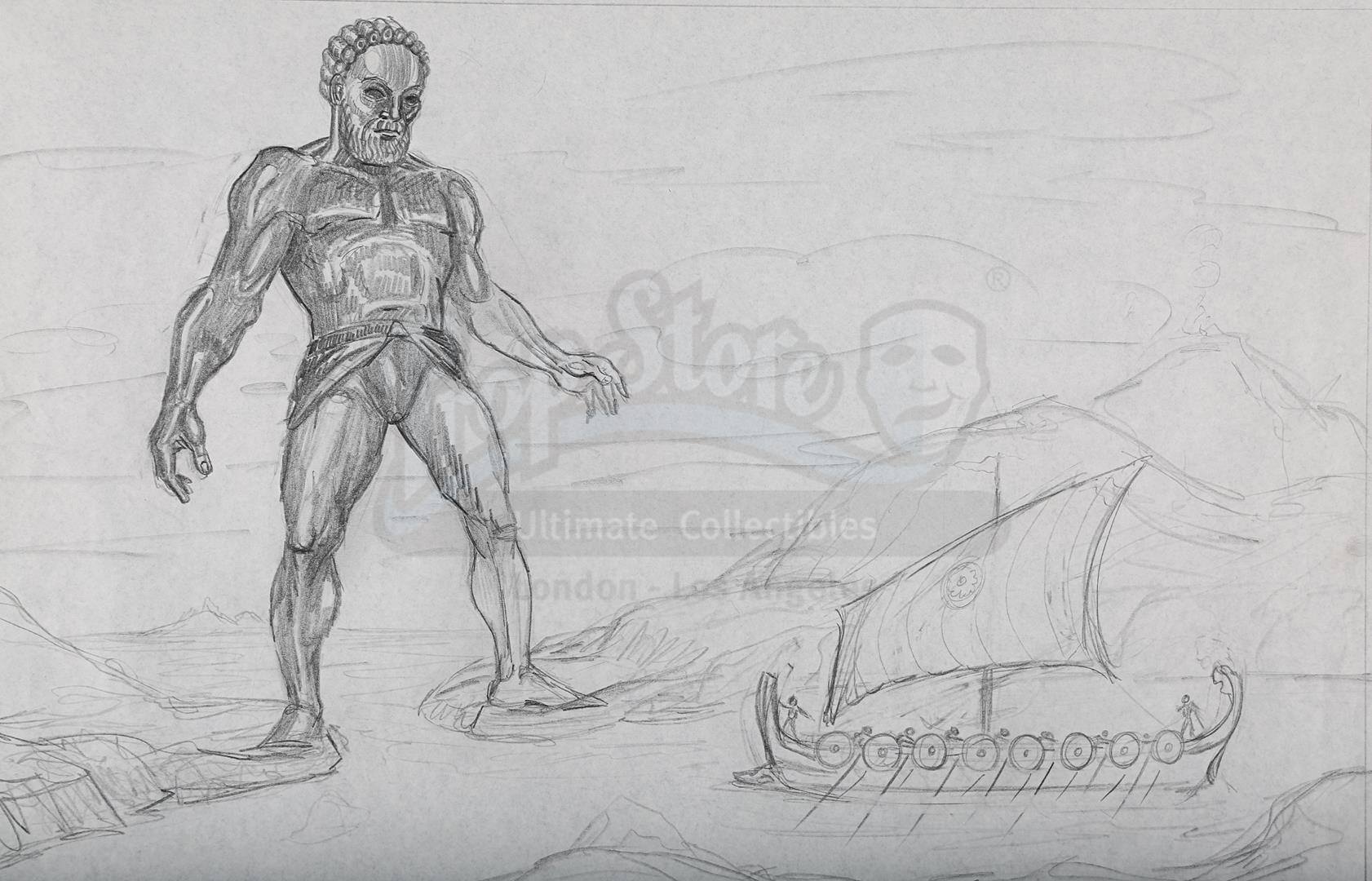 JASON AND THE ARGONAUTS (1963) - Ray Harryhausen Hand-Drawn Concept Sketch of Talos - Image 4 of 6