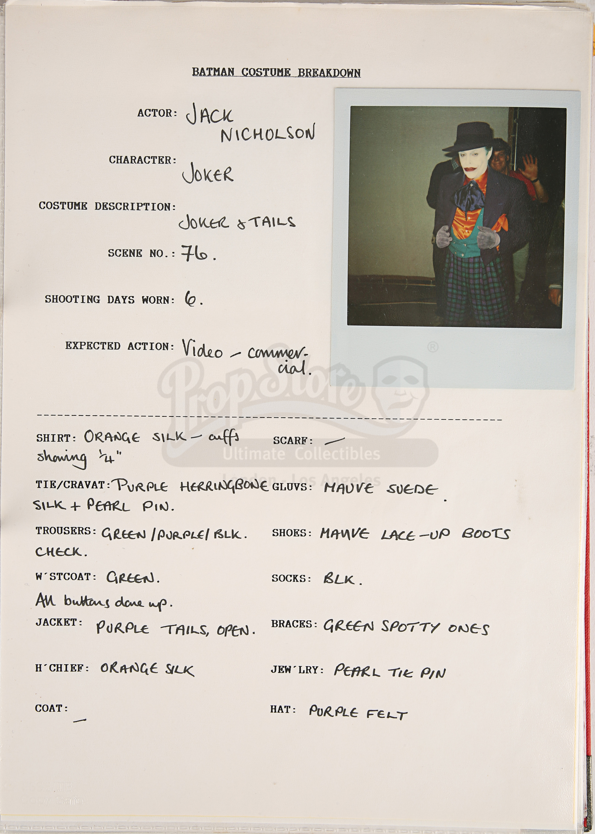 BATMAN (1989) - Costume Continuity Binder Featuring Archive of Main Cast Polaroids - Image 27 of 51