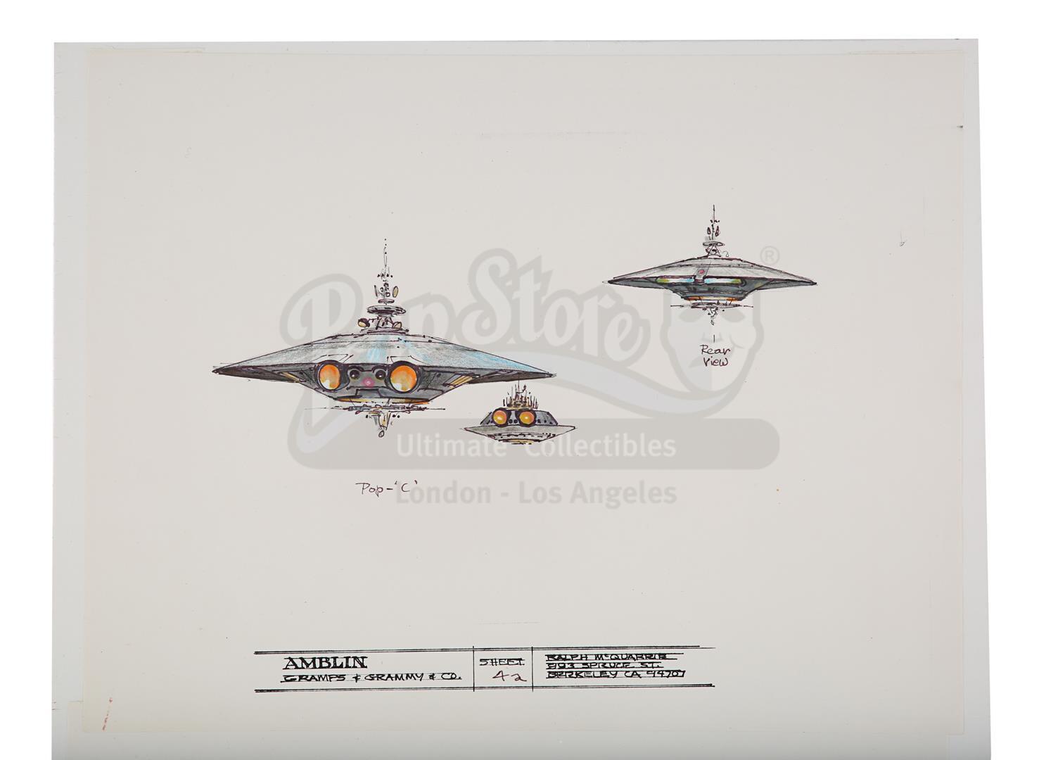 *BATTERIES NOT INCLUDED (1987) - Pair of Hand-drawn Ralph McQuarrie "Pop" Spaceship Illustration She - Image 2 of 6