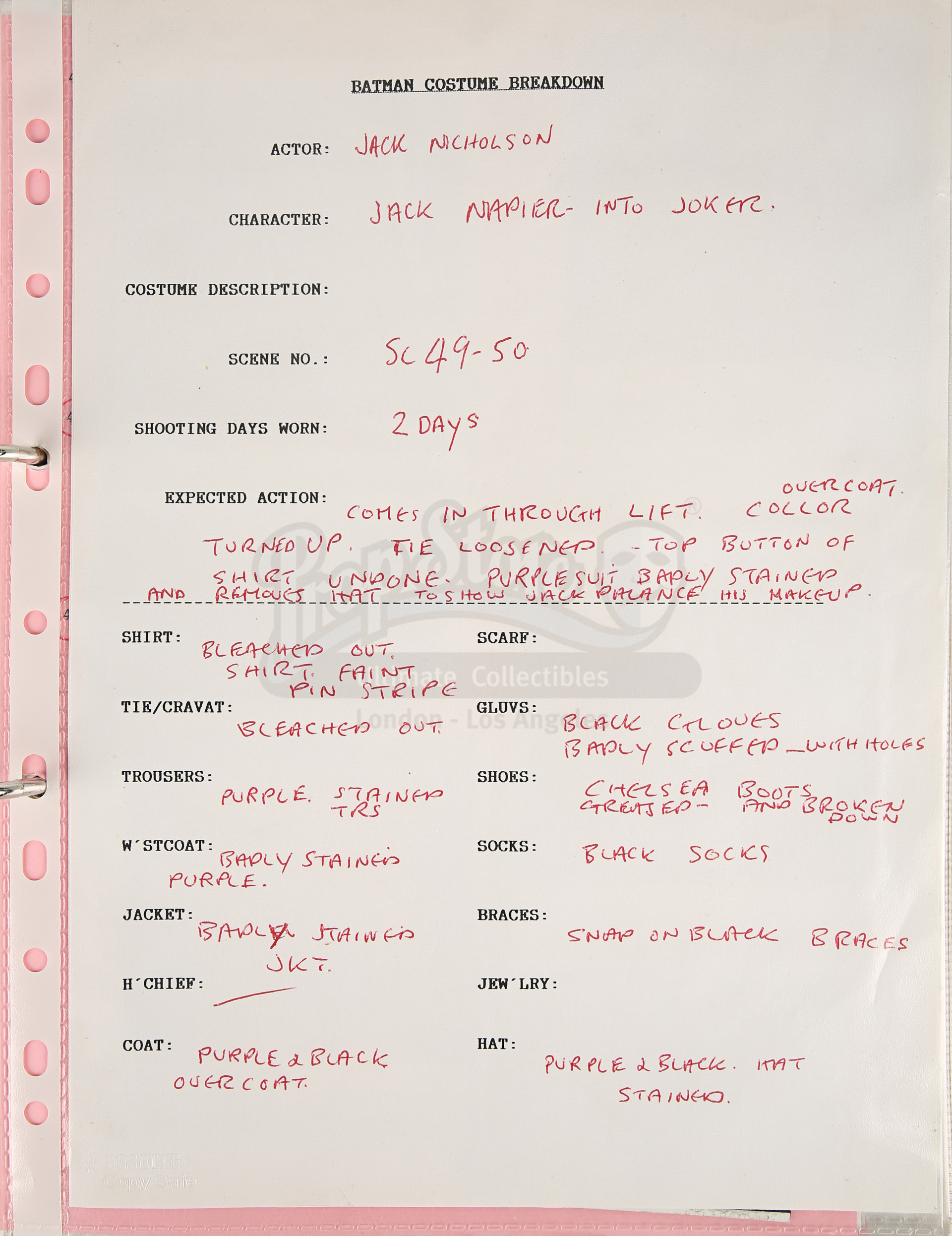 BATMAN (1989) - Costume Continuity Binder Featuring Archive of Main Cast Polaroids - Image 33 of 51