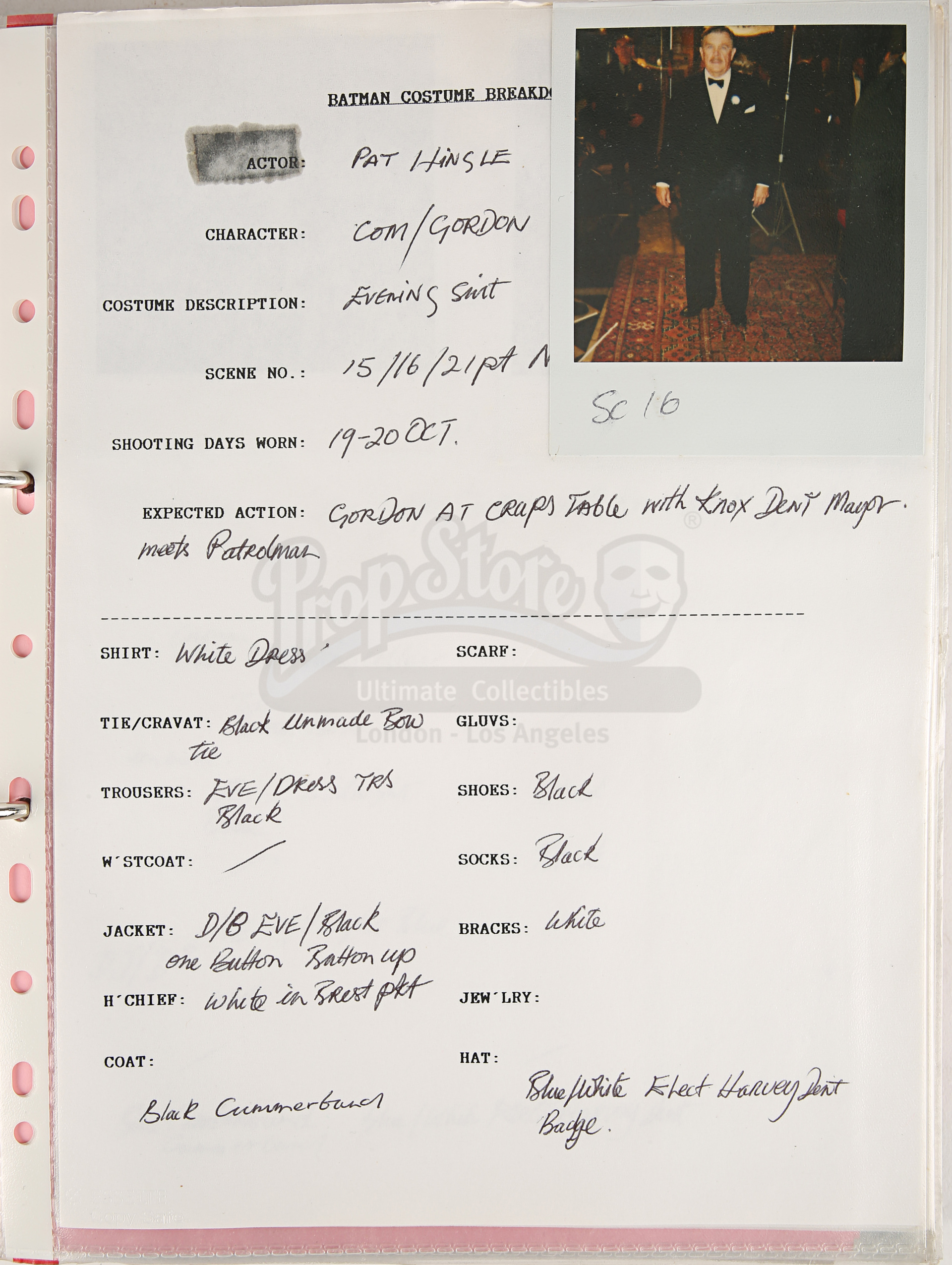 BATMAN (1989) - Costume Continuity Binder Featuring Archive of Main Cast Polaroids - Image 40 of 51