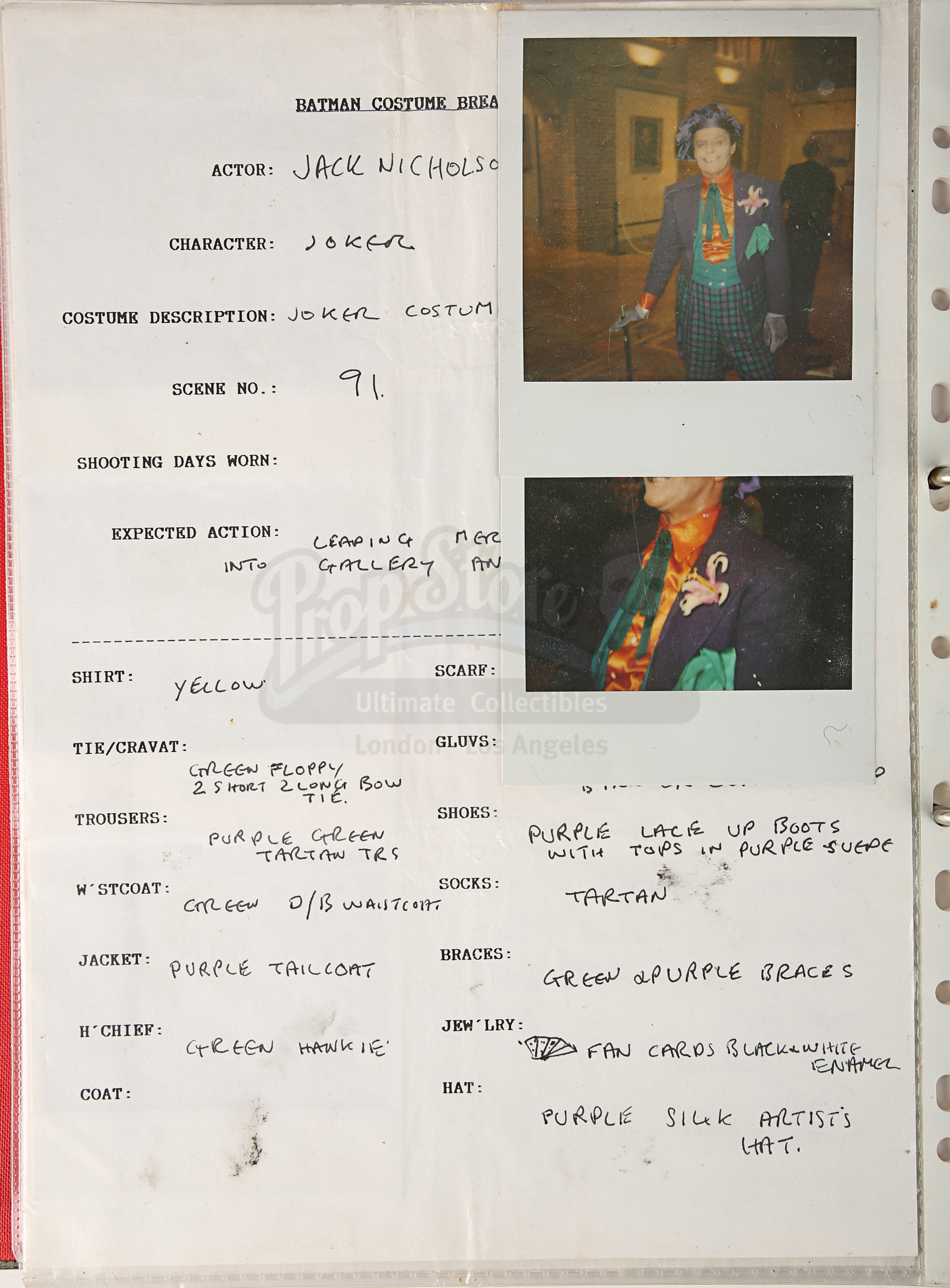 BATMAN (1989) - Costume Continuity Binder Featuring Archive of Main Cast Polaroids - Image 23 of 51