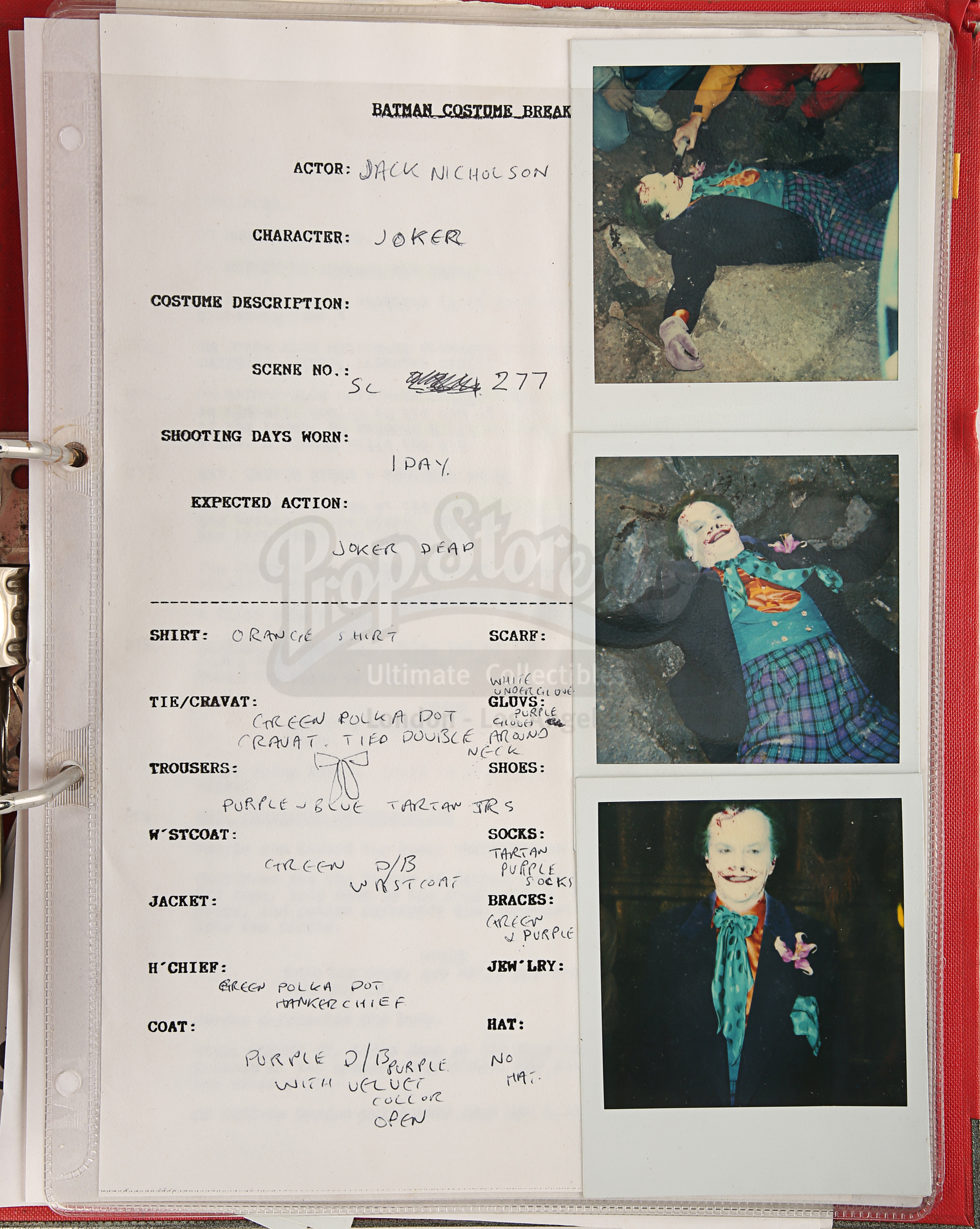 BATMAN (1989) - Costume Continuity Binder Featuring Archive of Main Cast Polaroids - Image 16 of 51