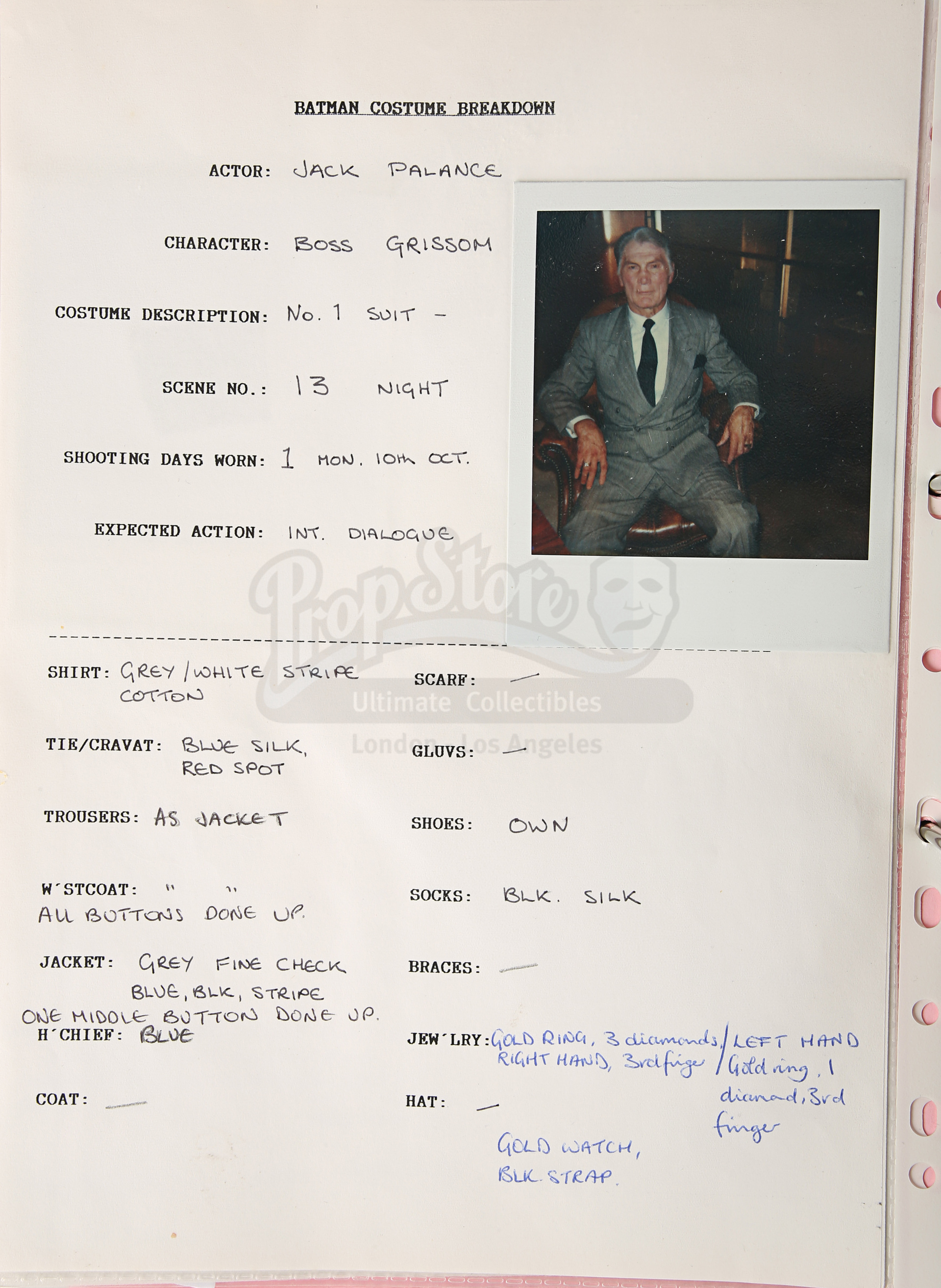 BATMAN (1989) - Costume Continuity Binder Featuring Archive of Main Cast Polaroids - Image 43 of 51