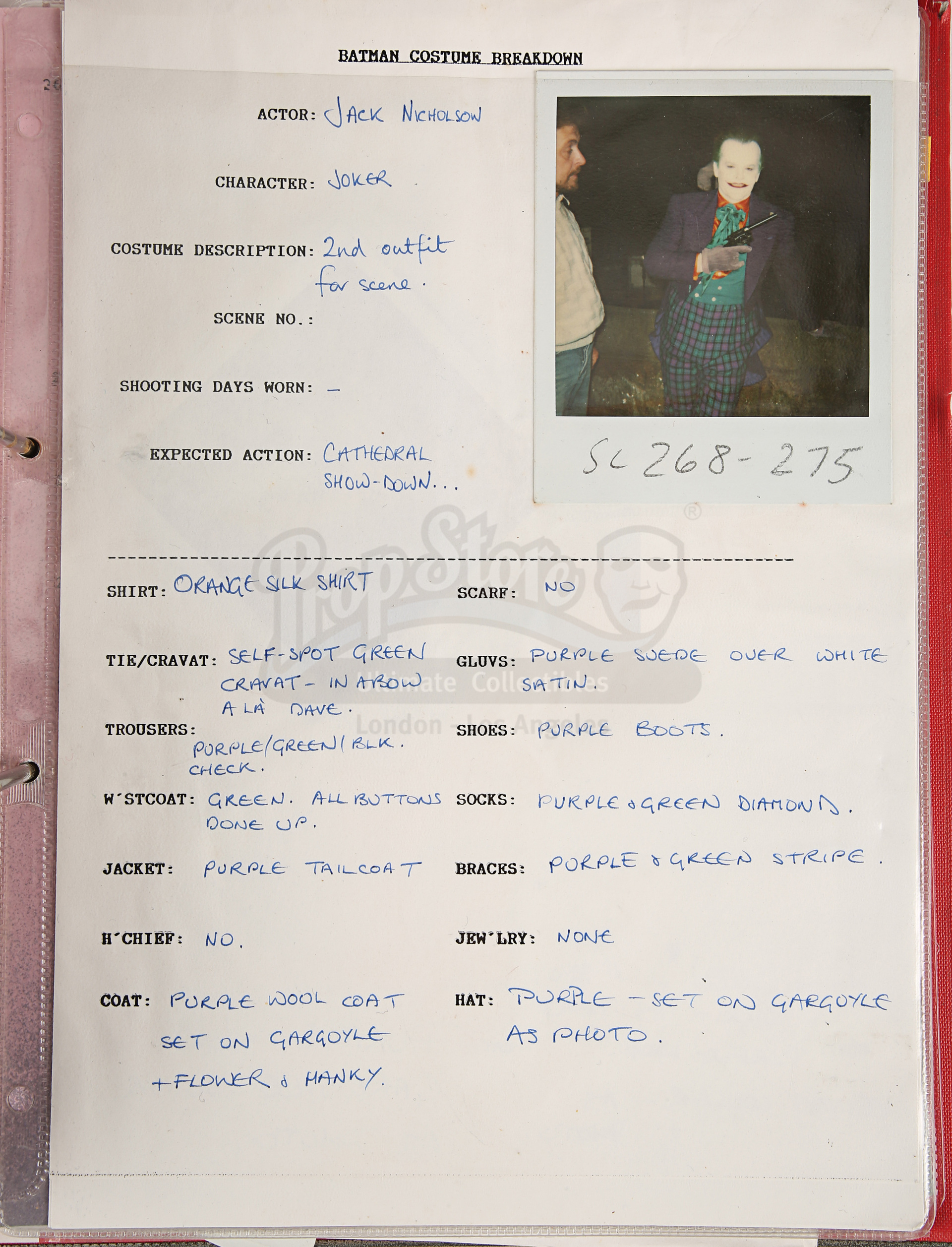 BATMAN (1989) - Costume Continuity Binder Featuring Archive of Main Cast Polaroids - Image 17 of 51