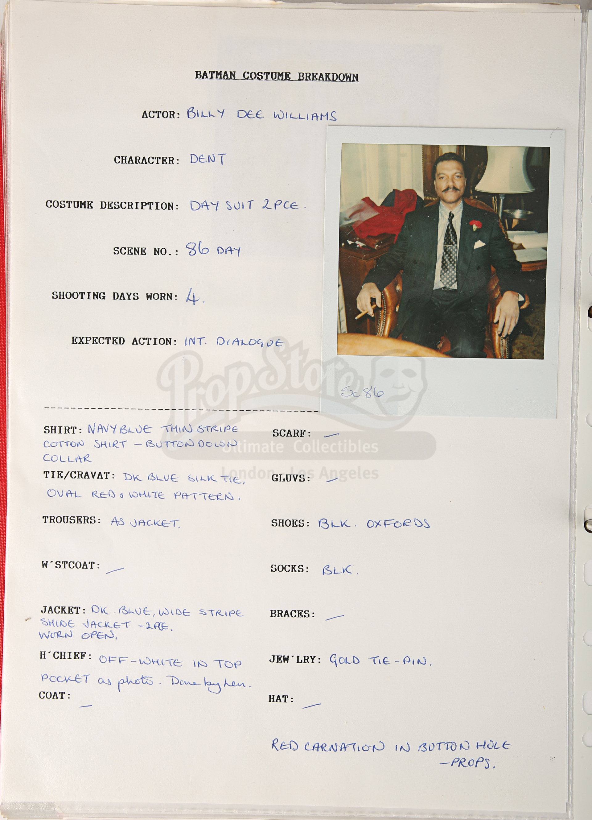 BATMAN (1989) - Costume Continuity Binder Featuring Archive of Main Cast Polaroids - Image 26 of 51