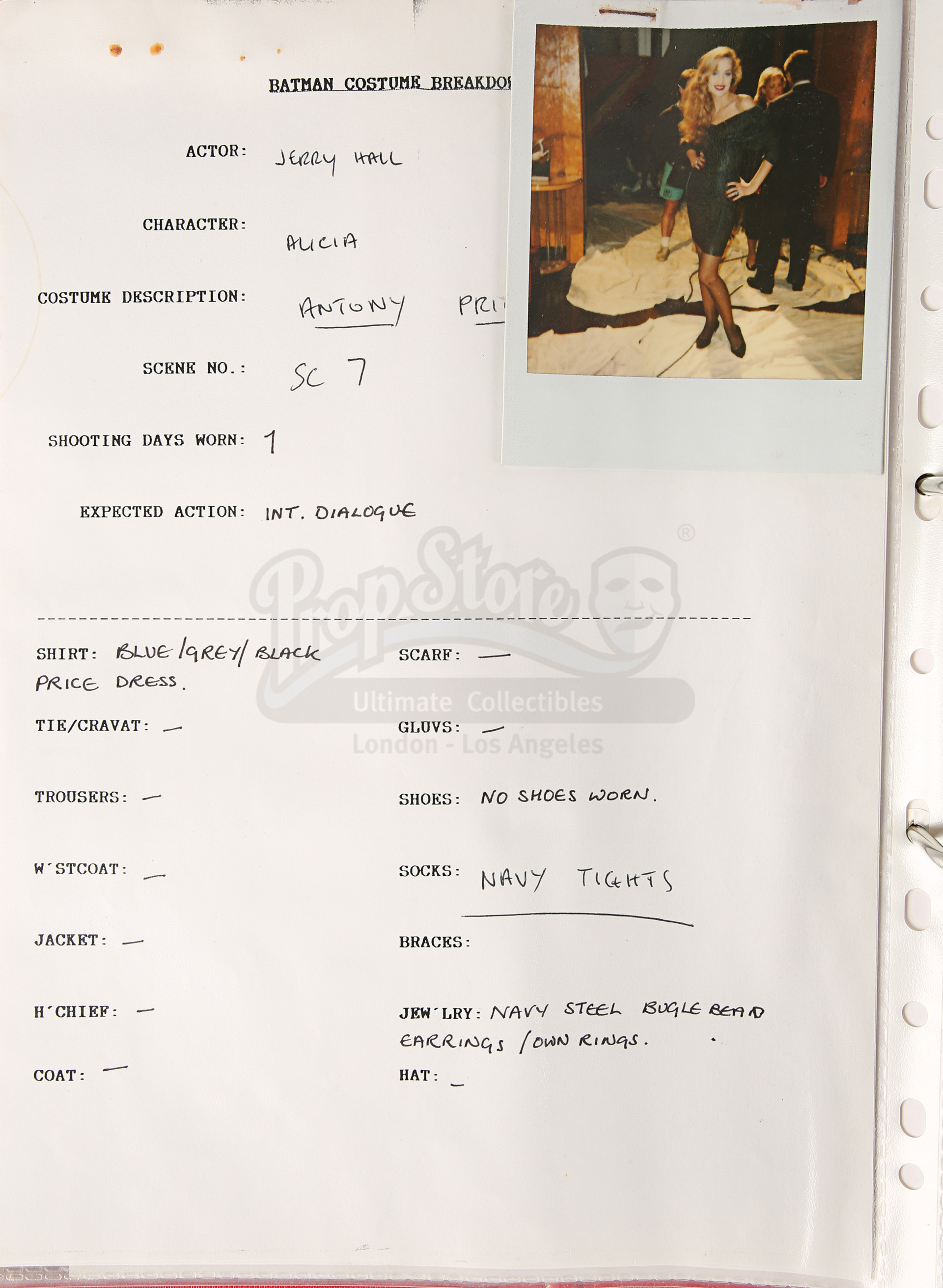 BATMAN (1989) - Costume Continuity Binder Featuring Archive of Main Cast Polaroids - Image 48 of 51