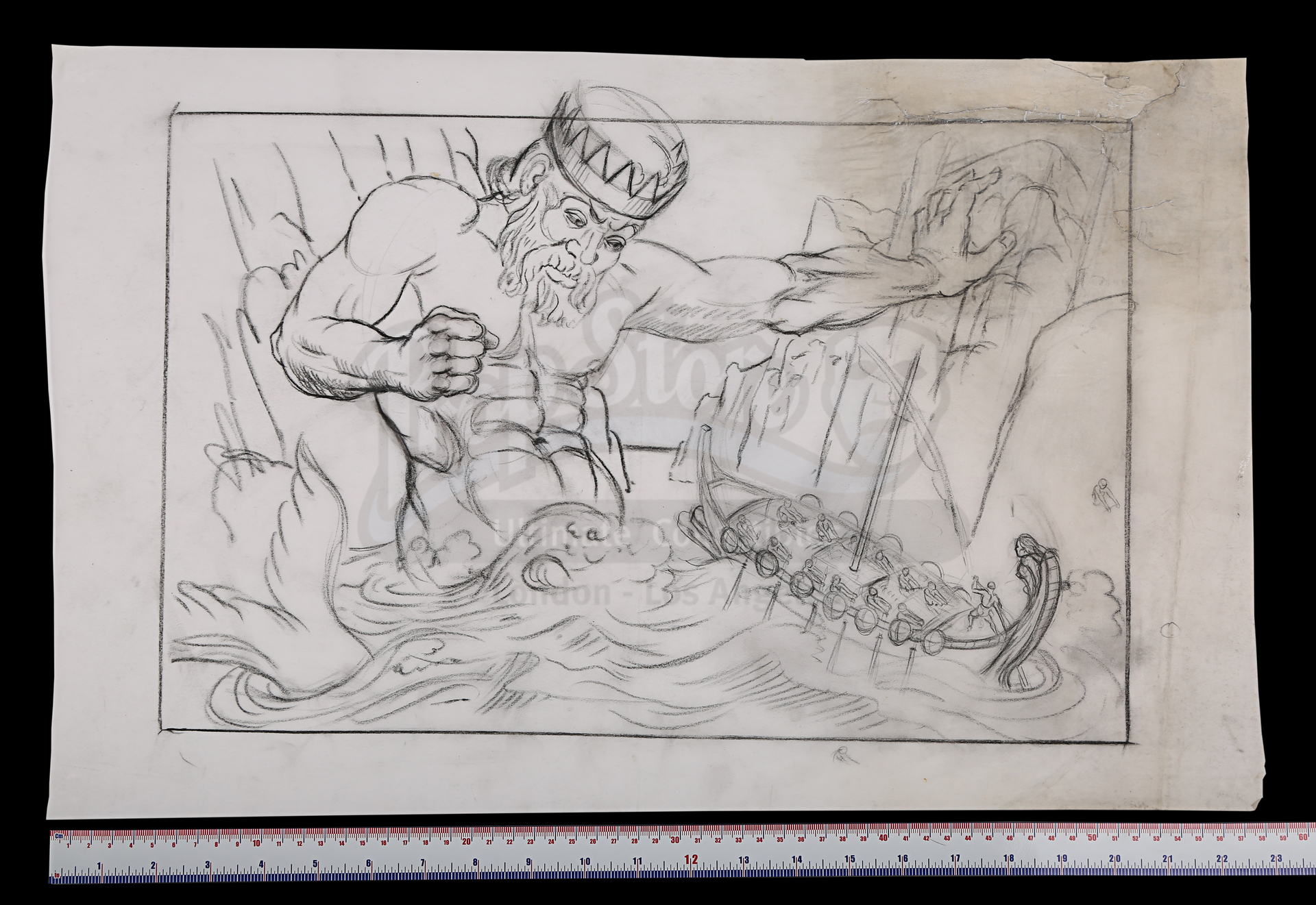 JASON AND THE ARGONAUTS (1963) - Ray Harryhausen Hand-Drawn Concept Sketch of Triton (William Gudgeo - Image 4 of 5