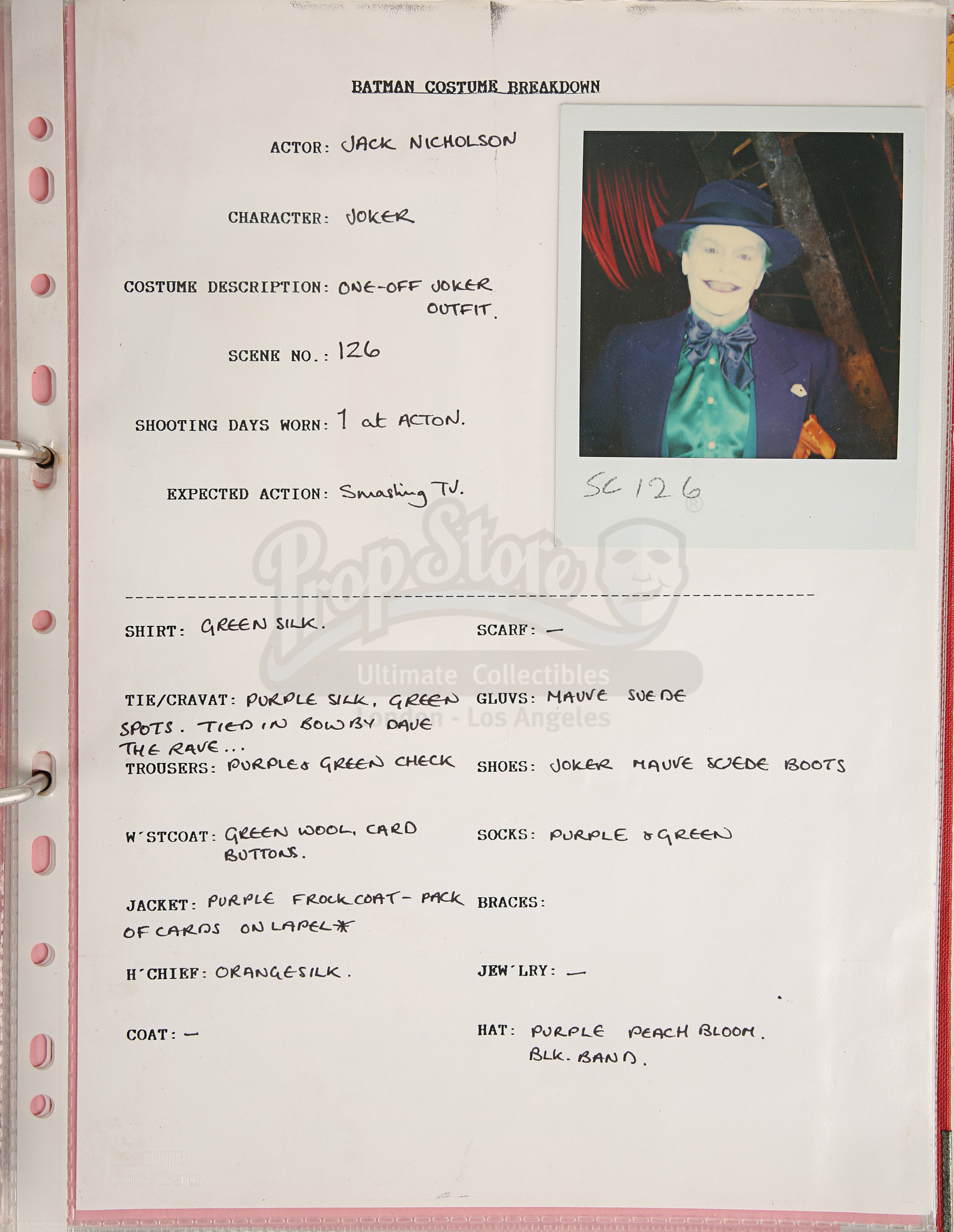 BATMAN (1989) - Costume Continuity Binder Featuring Archive of Main Cast Polaroids - Image 21 of 51