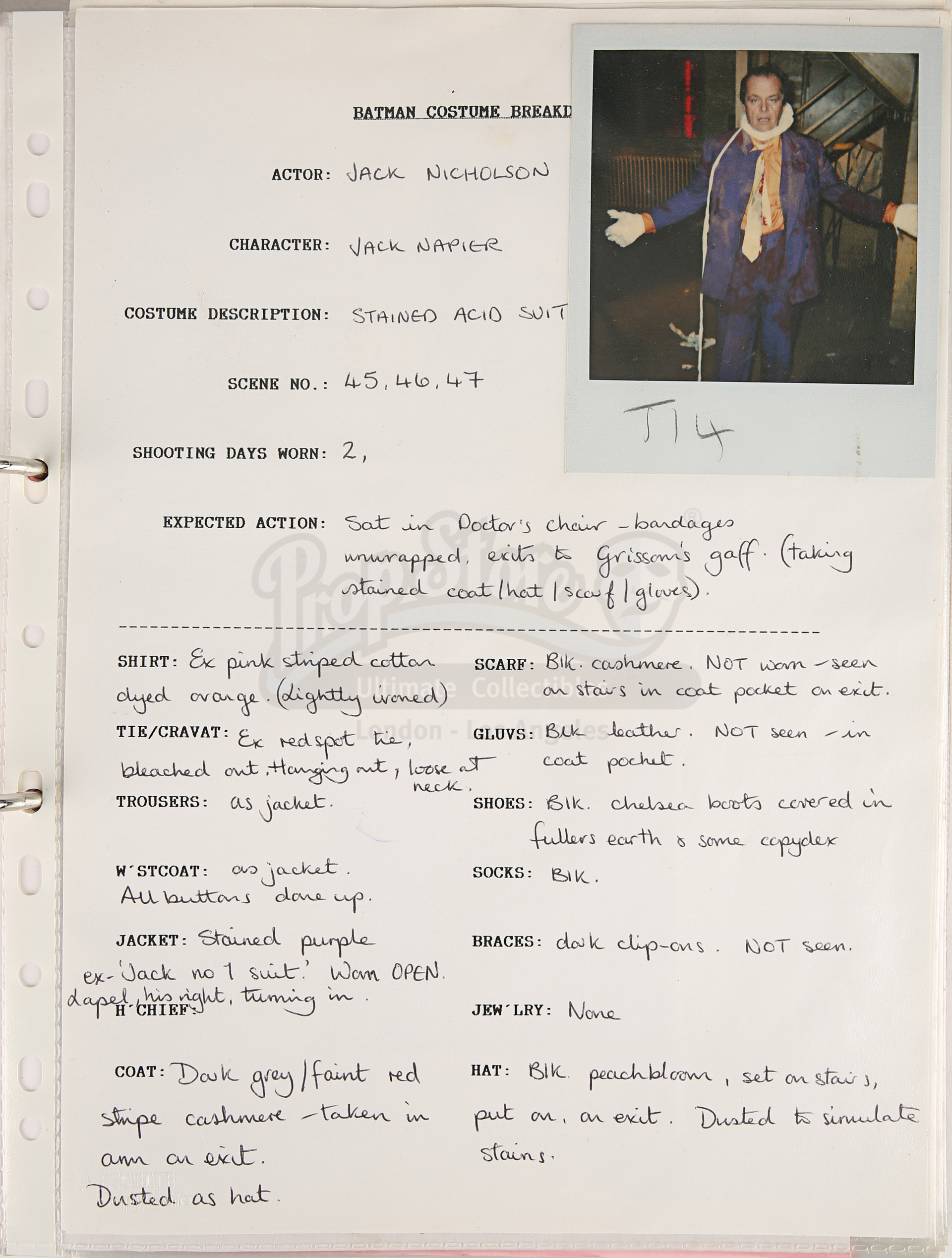 BATMAN (1989) - Costume Continuity Binder Featuring Archive of Main Cast Polaroids - Image 34 of 51