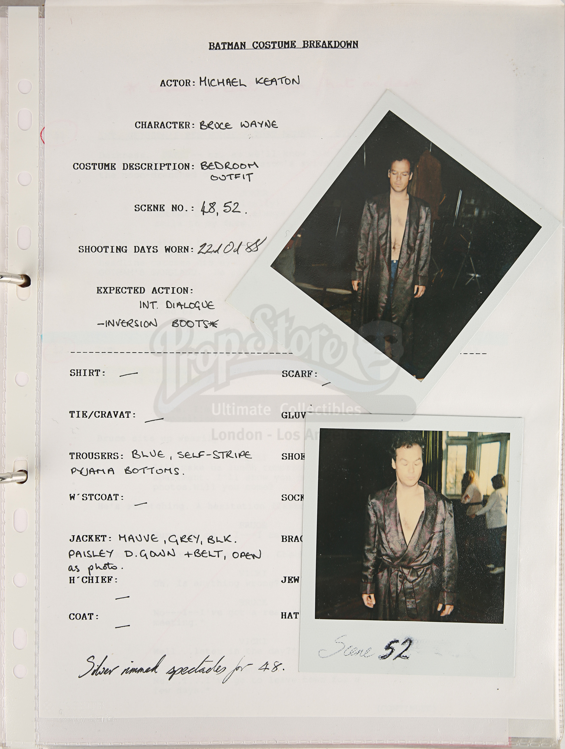 BATMAN (1989) - Costume Continuity Binder Featuring Archive of Main Cast Polaroids - Image 32 of 51