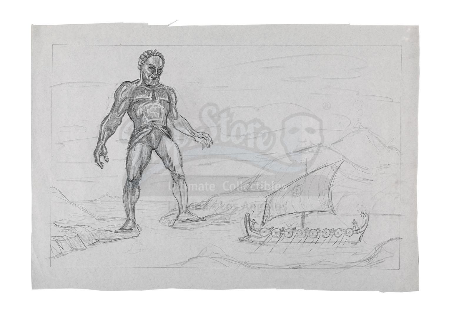 JASON AND THE ARGONAUTS (1963) - Ray Harryhausen Hand-Drawn Concept Sketch of Talos