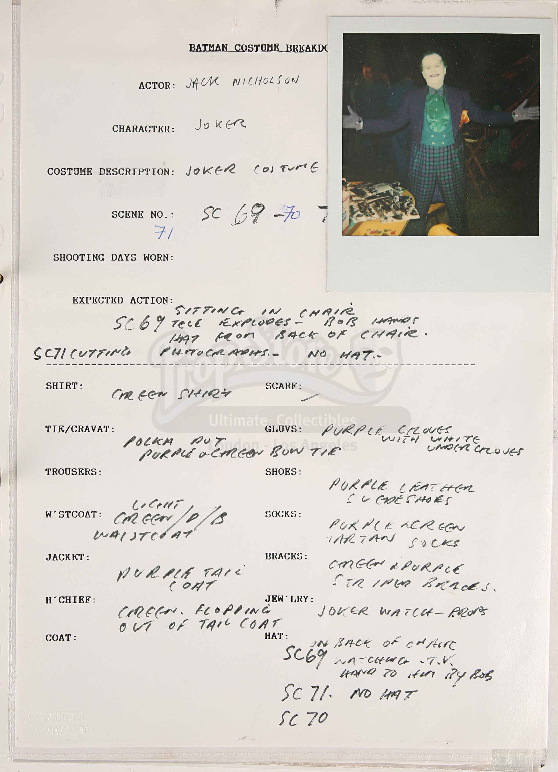 BATMAN (1989) - Costume Continuity Binder Featuring Archive of Main Cast Polaroids - Image 29 of 51