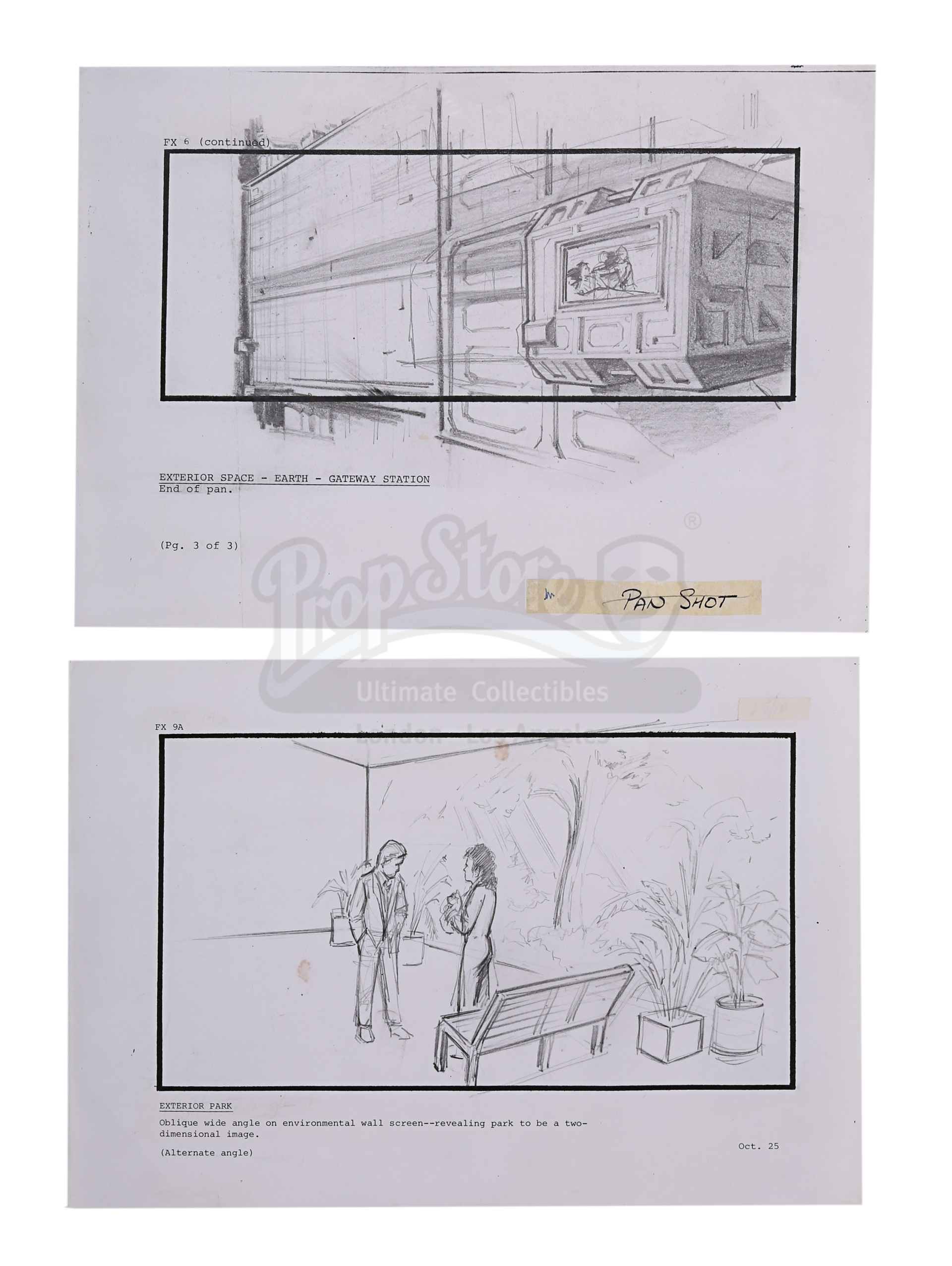 ALIENS (1986) - Two Pencil Storyboards Featuring Ripley (Sigourney Weaver) and Burke (Paul Reiser)
