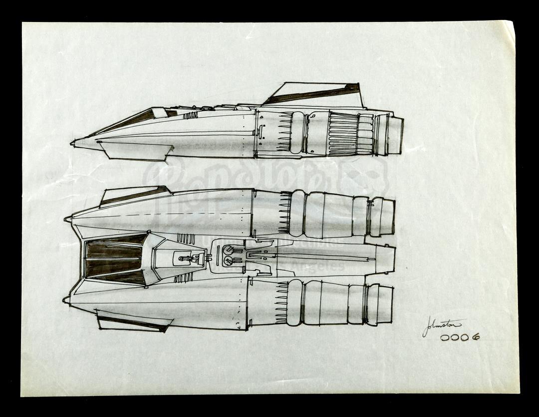 STAR WARS: THE EMPIRE STRIKES BACK (1980) - Hand-drawn Joe Johnston Snowspeeder Concept Sketch