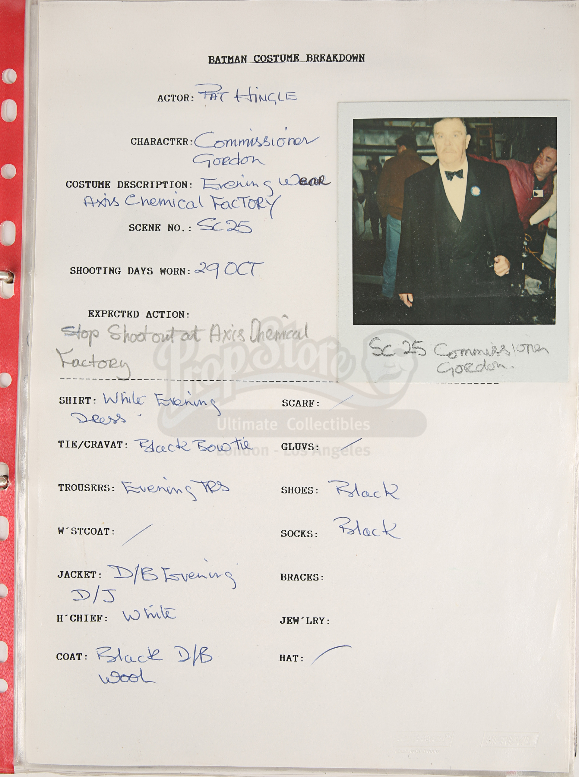 BATMAN (1989) - Costume Continuity Binder Featuring Archive of Main Cast Polaroids - Image 38 of 51