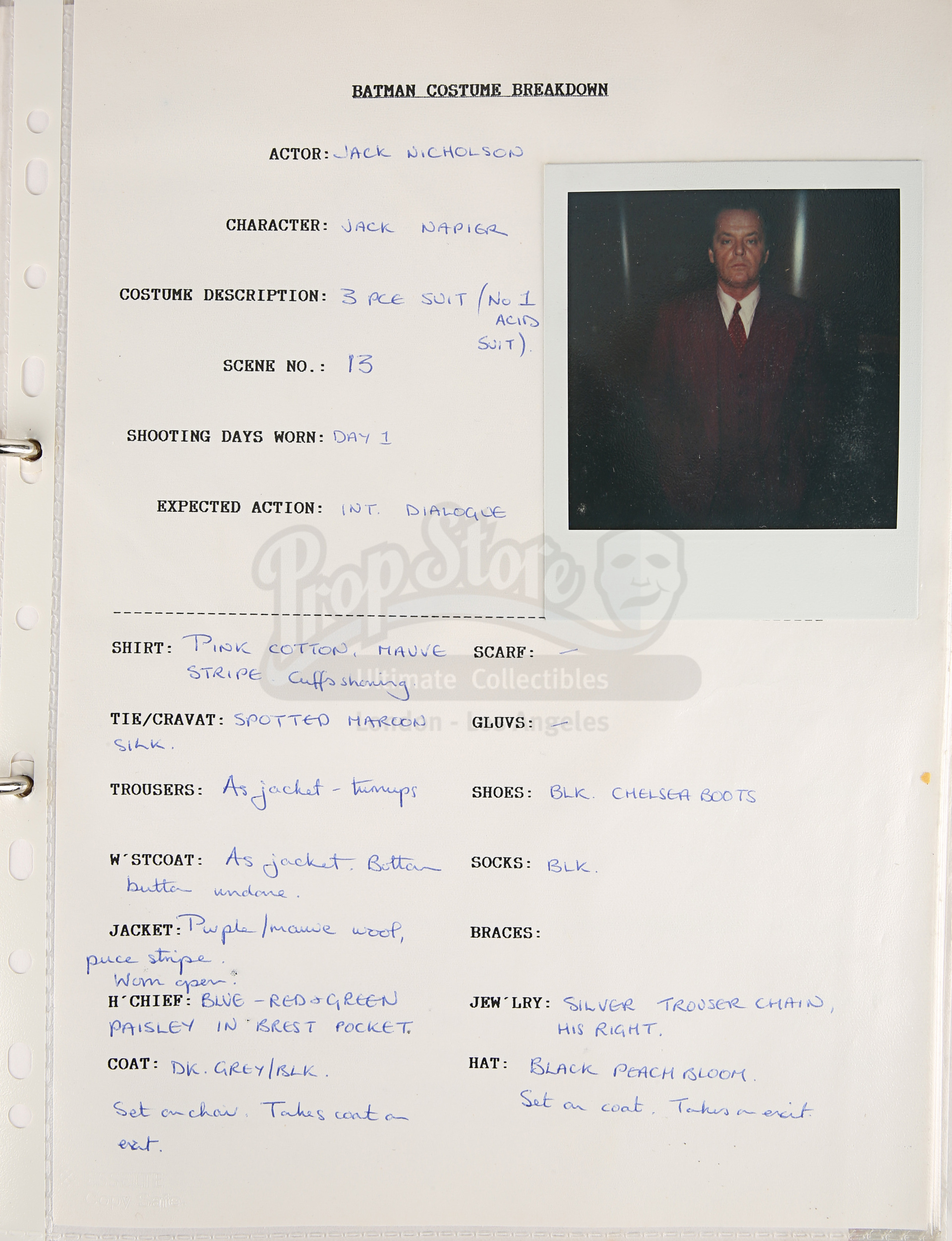 BATMAN (1989) - Costume Continuity Binder Featuring Archive of Main Cast Polaroids - Image 42 of 51