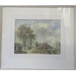 Arthur Norris (b.1888): Autumn on the Farm, watercolour, exhibition label verso, 27 by 36cm.