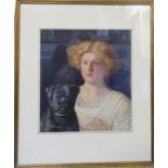 S.E.Sadler (20th century): lady with pug, watercolour, 37 by 33cm.