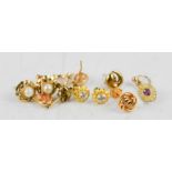 A group of 9ct gold earrings, including a pair of diamond examples, 5.1g.