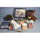 A quantity of vintage items, to include a ship in a bottle, knife set, camera and Westclox clock.