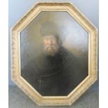 After Rembrant, oil on canvas laid onto board, with an octagonal frame, 58 by 46cm.