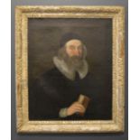 An Elizabethan / James I portrait of a cleric, oval oil on canvas, 59 by 72cm.