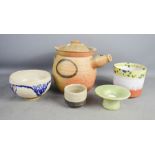 A selection of Studio pottery to include candle holder, bowl and jar.