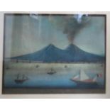 Neapolitan School (19th century): landscape with volcano and ships to the fore, gouache, 39 by