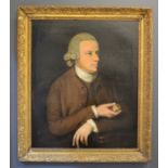 A mid 18th century portrait of Samuel Maltwood, Creed, Gentleman of Gillingham, Norfolk, holding a