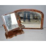 A Victorian toilet mirror, and an overmantle mirror.